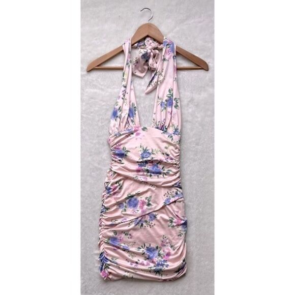 NWT Zara Blogger’s Favorite TikTok Famous Pale Pink Floral Print Halter Dress - Picture 12 of 16